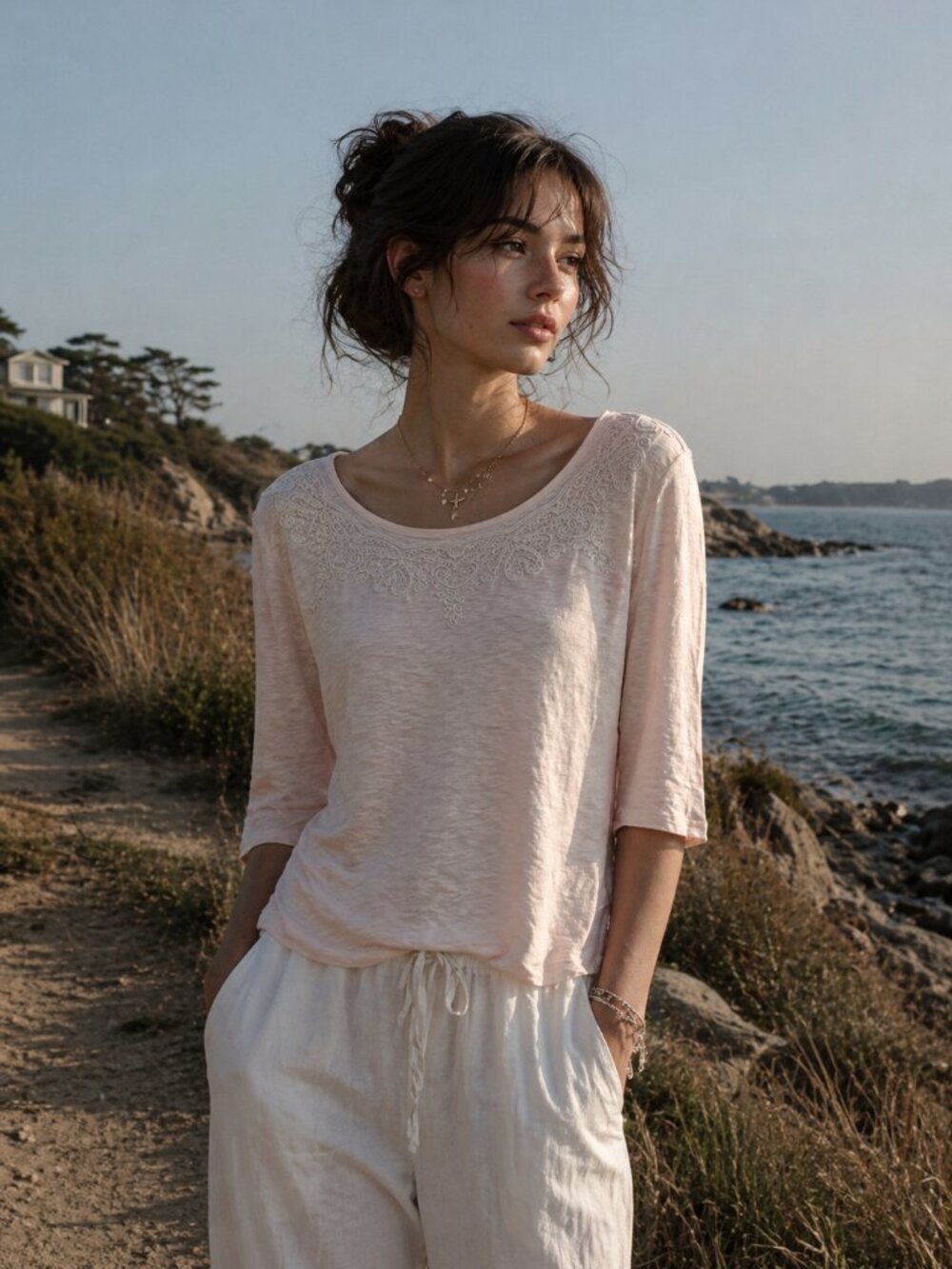 Chico's Embroidered Bohemian Top Size 16 XL Blush Pink Burnout Beachy Coastal